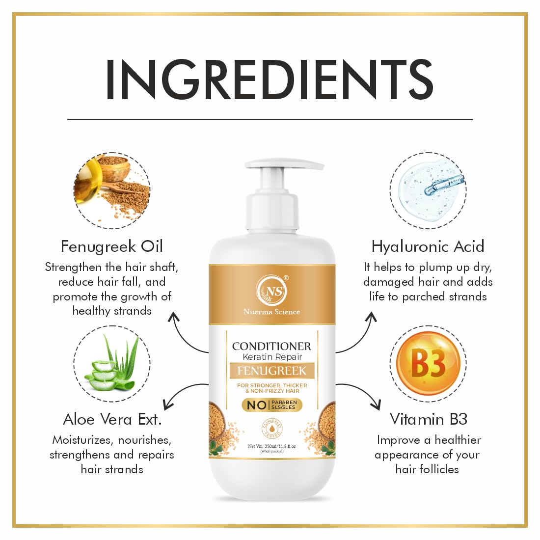 Nuerma Science Keratin Repair Fenugreek Hair Conditioner for Stronger, Thicker & Non