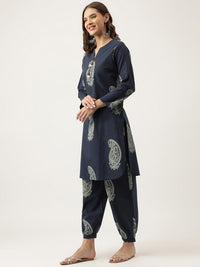 Thumbnail for paisley-printed-pure-cotton-straight-kurta-with-trousers