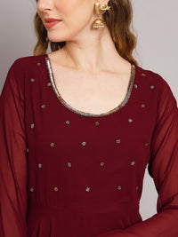 Thumbnail for Women Burgundy Ethnic Motifs Georgette Anarkali Kurta