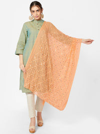 Thumbnail for Pink Ethnic Motifs Embroidered Dupatta with Mirror Work