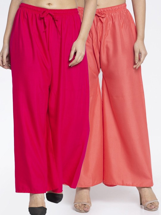 Women Pink & Green 2 Palazzos