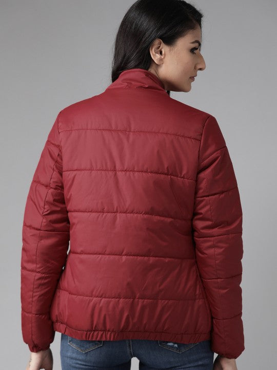 Women Black Solid Padded Jacket