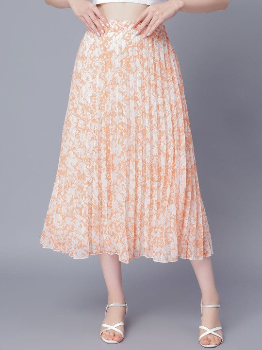Women Red & White Floral Printed A-Line Knee-Length Skirts