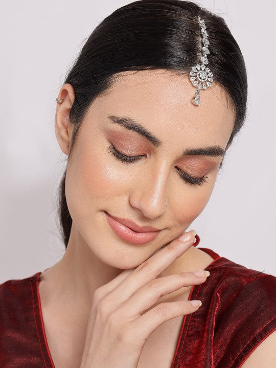 Silver-Plated-White-AD--Stone-Studded-Maang-Tikka