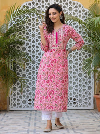 Thumbnail for floral-printed-a-line-calf-length-kurta