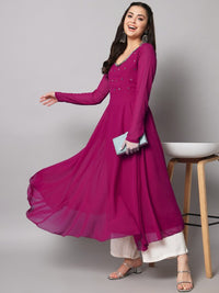 Thumbnail for Women Burgundy Ethnic Motifs Georgette Anarkali Kurta