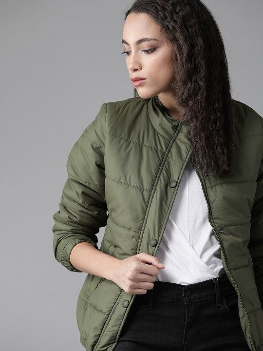 Women Brown Solid Padded Jacket