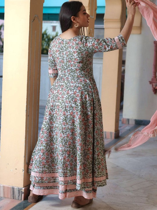 women-blue-floral-regular-gotta-patti-pure-cotton-kurta-with-palazzos-&-dupatta