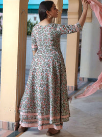 Thumbnail for women-blue-floral-regular-gotta-patti-pure-cotton-kurta-with-palazzos-&-dupatta