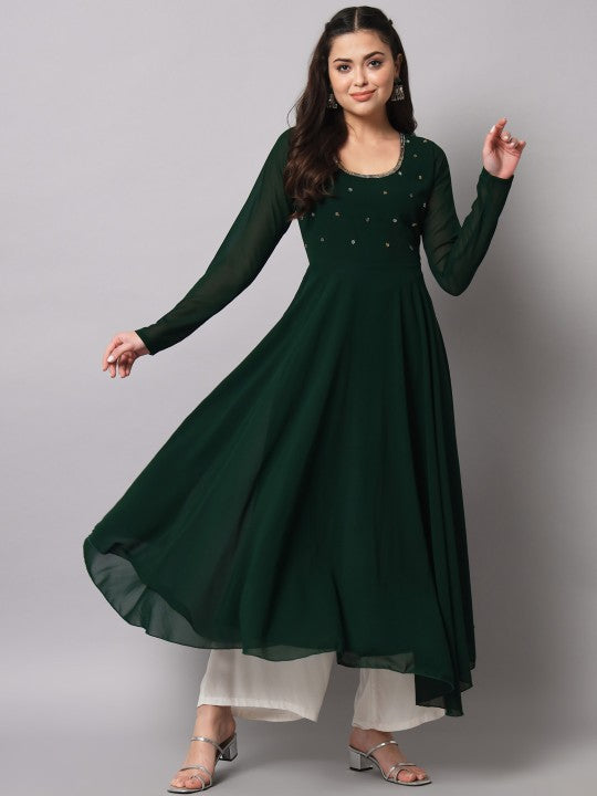 Women Burgundy Ethnic Motifs Georgette Anarkali Kurta