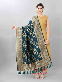 Thumbnail for Pink & Gold-Toned Woven Design Art Silk Dupatta with Zari