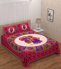 Thumbnail for vamika-printed-cotton-dafli-pink-bedsheet-with-pillow-covers-(pm-dafli-pink