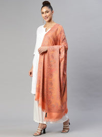 Thumbnail for Women White & Pink Paisley Woven Design Shawl