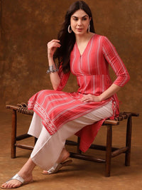 Thumbnail for striped-straight-kurta-with-side-tie-ups