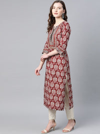 Thumbnail for women-burgundy-&-blue-pure-cotton-printed-a-line-tunic