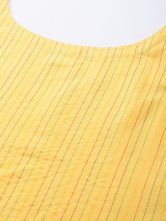 Women Ethnic Motifs Printed Kantha Work Dobby Kurta