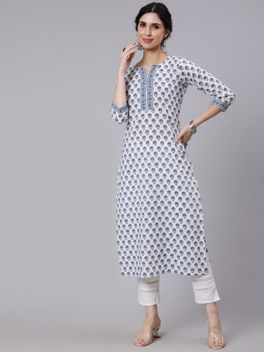 women-off-white-printed-straight-kurta-with-three-quarter-sleeves