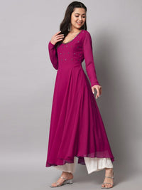 Thumbnail for Women Burgundy Ethnic Motifs Georgette Anarkali Kurta