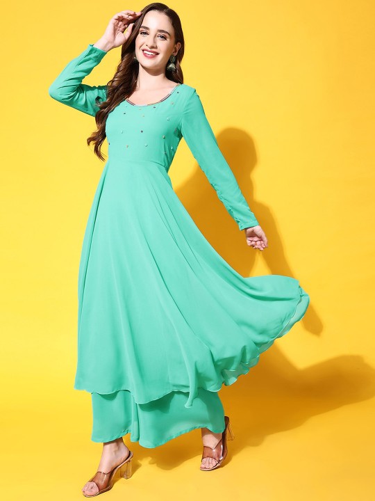 Women Burgundy Ethnic Motifs Georgette Anarkali Kurta