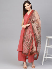 Thumbnail for Women Black Ethnic Motifs Pure Cotton Kurta with Palazzos & Dupatta