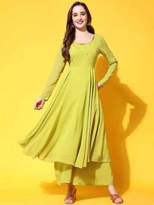 Women Burgundy Ethnic Motifs Georgette Anarkali Kurta