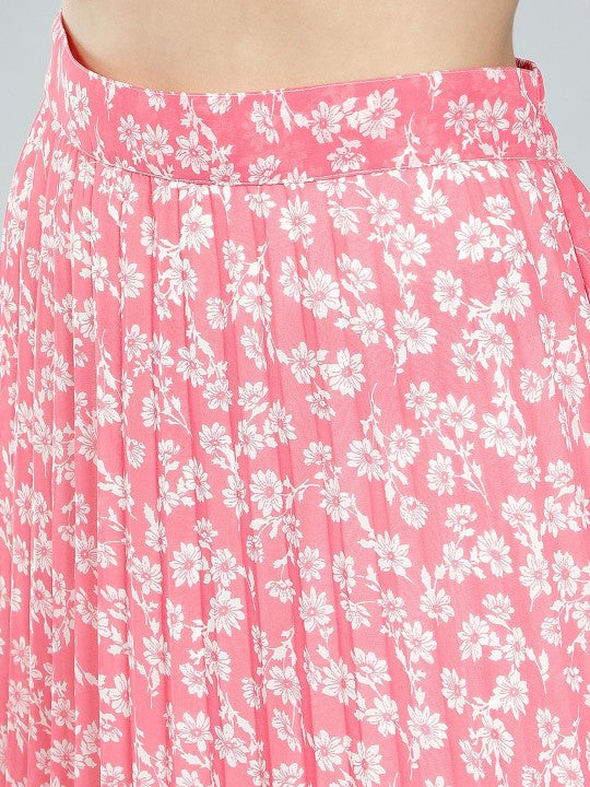 Women Red & White Floral Printed A-Line Knee-Length Skirts