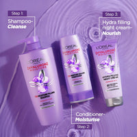 Thumbnail for L'Oreal Paris Hyaluron Moisture Combo for 72HR Hydrated Hair Shampoo + Conditioner + Night Cream