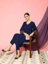 Thumbnail for Women Regular Gotta Patti Silk Crepe Kurta with Trousers & With Dupatta