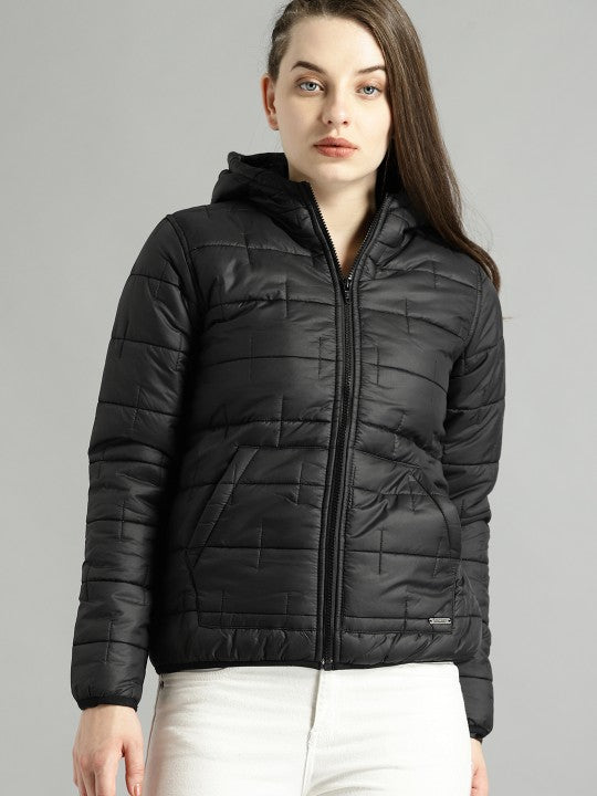 women-black-solid-puffer-jacket