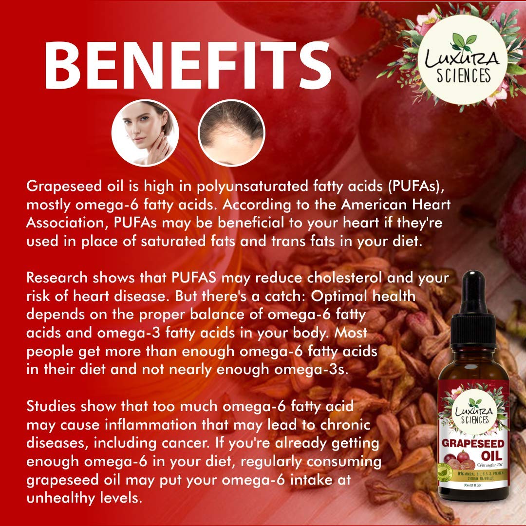 Luxura Sciences Organic Grape Seed Oil, 100% Pure, Natural & Cold