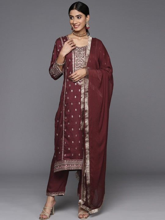 Women Floral Embroidered Regular Kurta with Trousers & With Dupatta