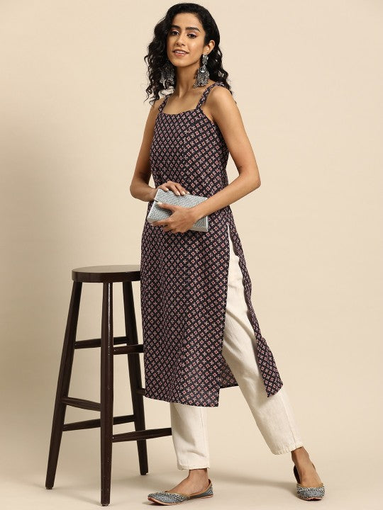 Women Pink & Magenta Printed Strappy Straight Kurta