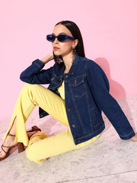 Thumbnail for women-blue-solid-denim-jacket
