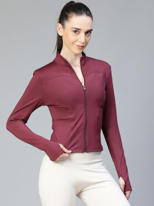 Women Geometric Lightweight Crop Training or Gym Sporty Jacket