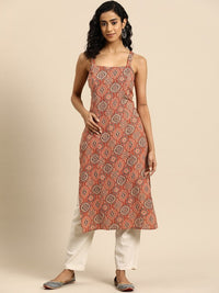 Thumbnail for Women Pink & Magenta Printed Strappy Straight Kurta