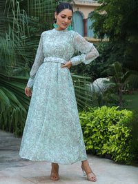 Thumbnail for sea-green-floral-chiffon-midi-dress