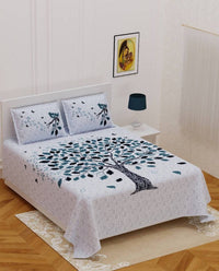 Thumbnail for vamika-printed-cotton-white-bedsheet-with-pillow-covers-(pm-tree-grey
