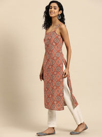 Thumbnail for Women Pink & Magenta Printed Strappy Straight Kurta