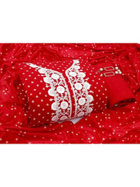 Thumbnail for women-red-&-white-printed-pure-cotton-unstitched-dress-material