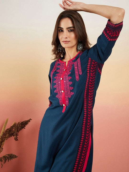 Floral Yoke Printed Mirror Work Kurta