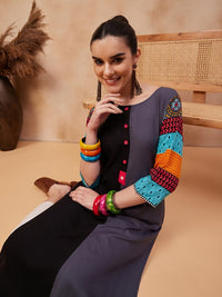 Thumbnail for Floral Printed Round Neck Pure Cotton Straight Kurta