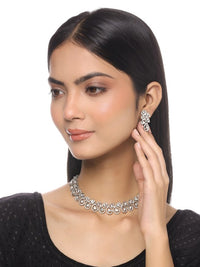 Thumbnail for Silver-Plated-White-Crystal-Studded-Jewellery-Set