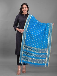 Thumbnail for turquoise-blue-&-gold-toned-woven-design-dupatta-with-zari
