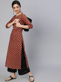 Thumbnail for Women Navy Blue Ethnic Printed Cotton Straight Kurta