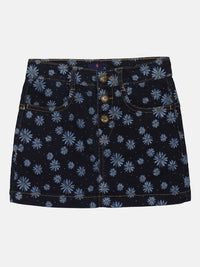 Thumbnail for girls-floral-printed-denim-knee-length-a-line-skirts
