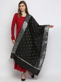 Thumbnail for Women Navy Blue & Silver-Toned Woven Design Dupatta