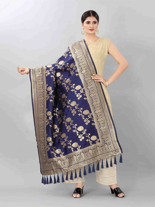 Pink & Gold-Toned Woven Design Art Silk Dupatta with Zari