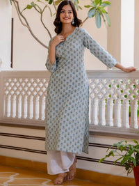 Thumbnail for ethnic-motifs-printed-cotton-straight-kurta