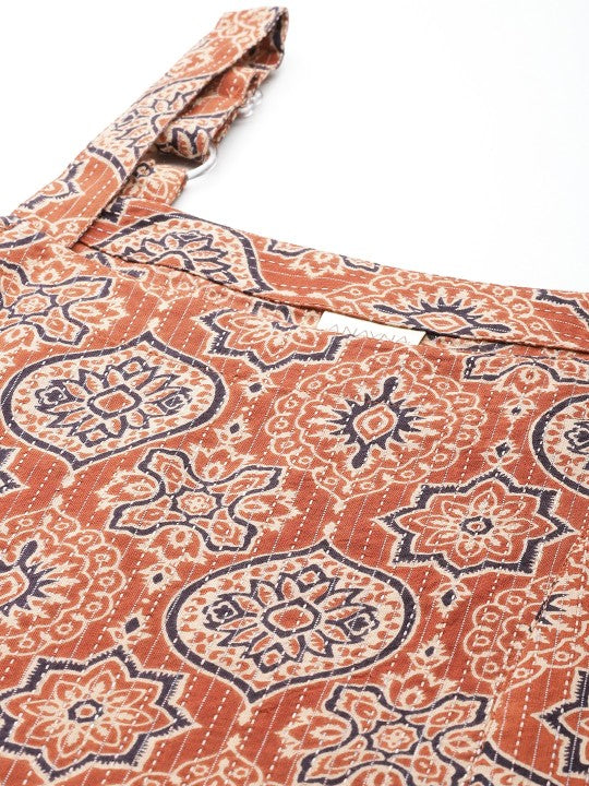 Women Pink & Magenta Printed Strappy Straight Kurta