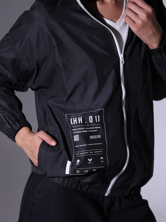 Typography Printed Hooded Windcheater Bomber Jacket